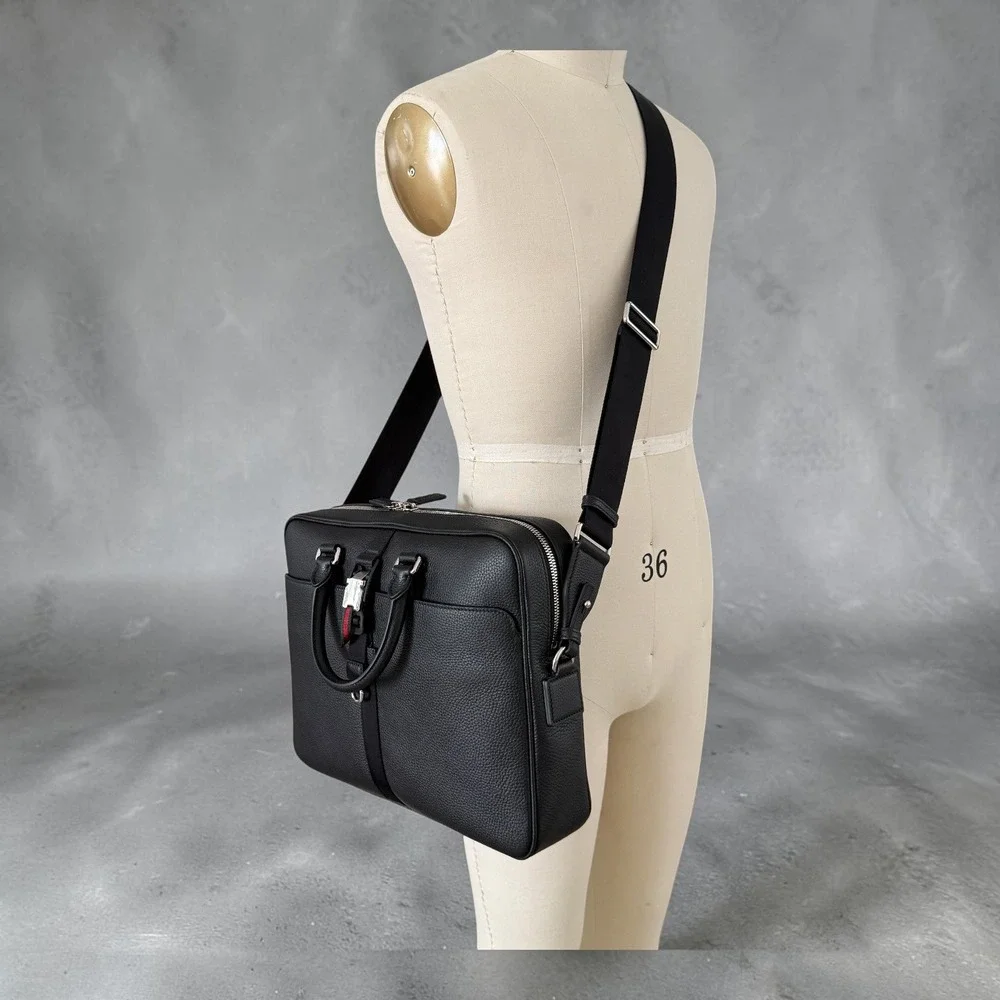 Gucci Men's 816767 Black Webbing-Trimmed Full-Grain Leather Briefcase, NWT